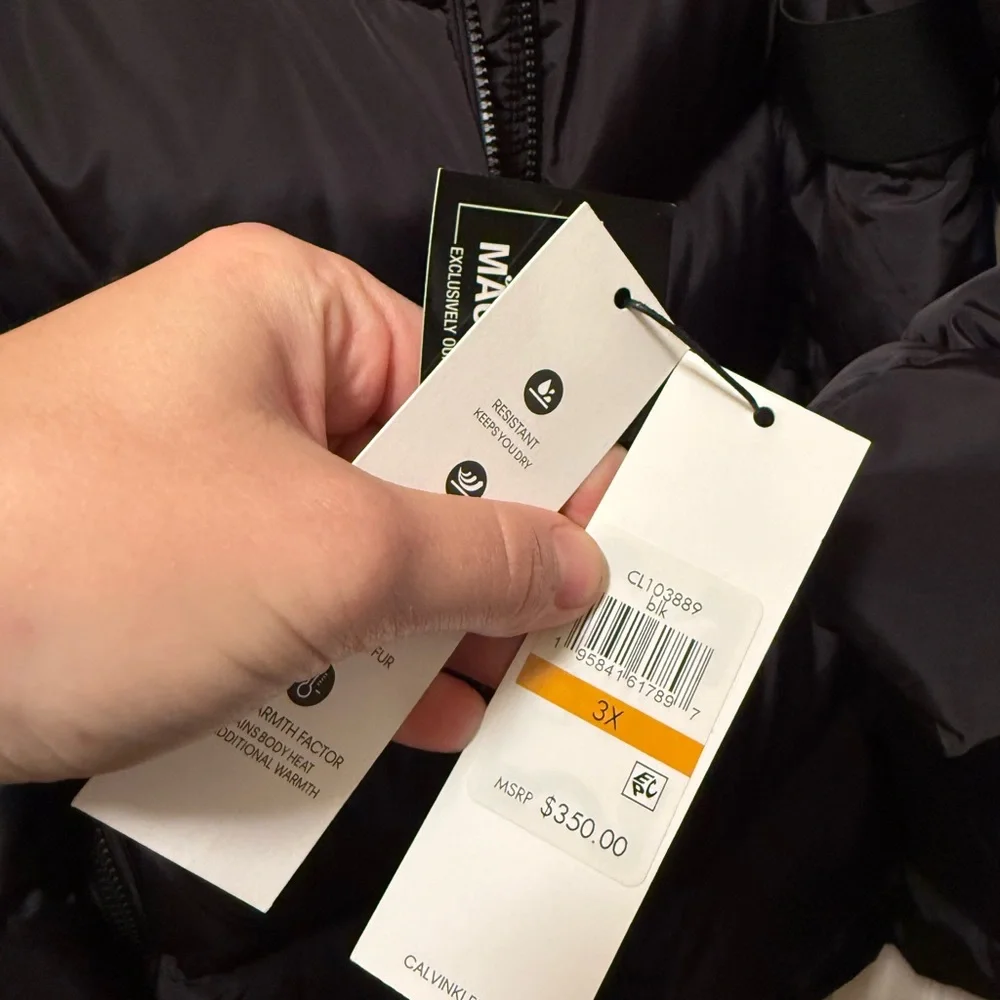 Calvin Klein Charcoal Puffer Jacket with Faux Fur - Picture 2 of 4